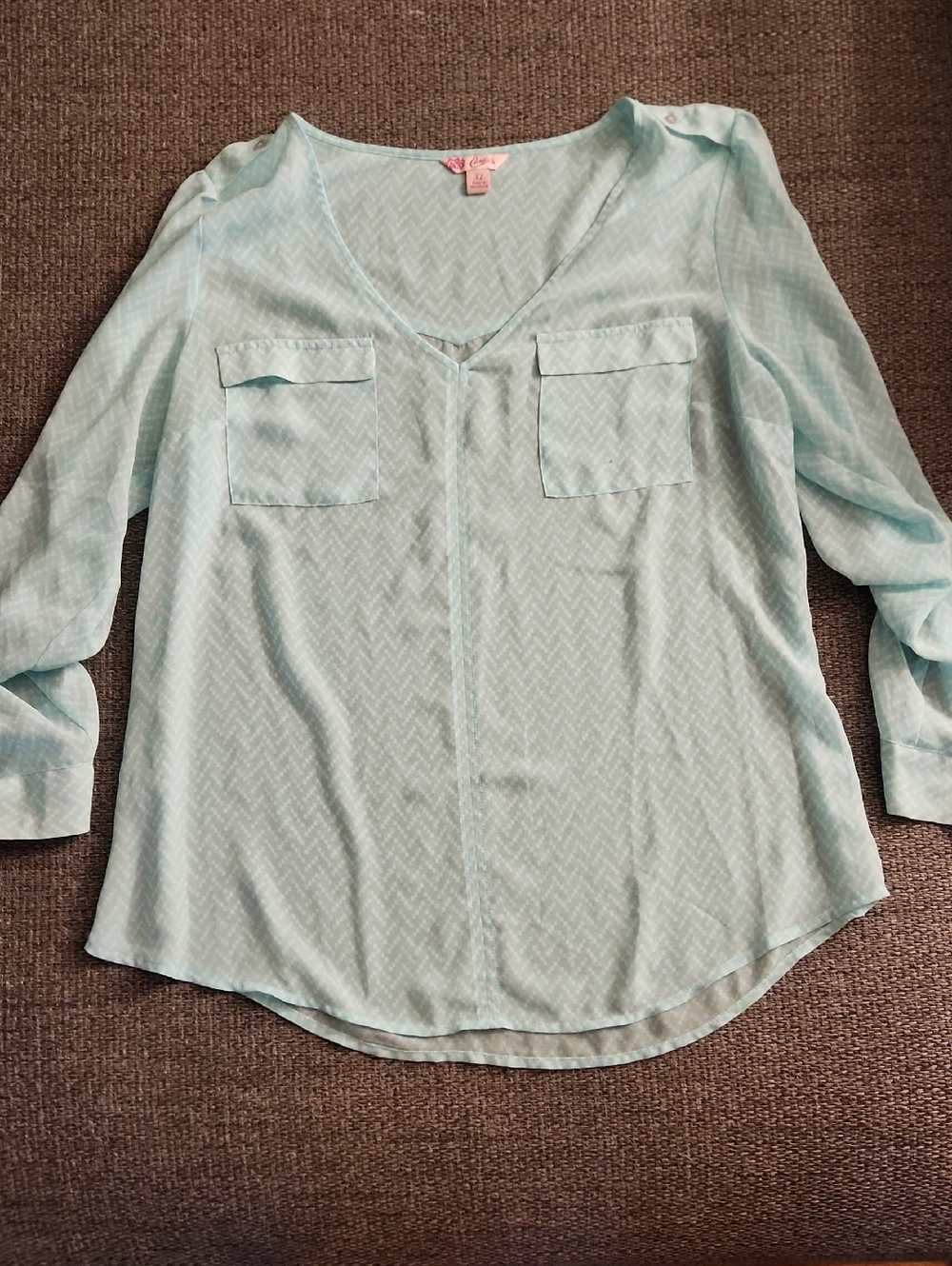Candie's Pale Blue V-Neck Double Pocket Blouse